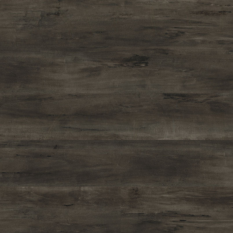 Cyrus Billingham Luxury Vinyl Planks by MSI feature a dark brown, textured wood look with rustic grain and tone variations—waterproof, durable SPC core flooring. Each box covers 23.77 sq ft.